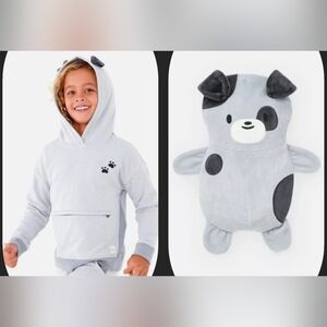 Cubcoats Boys/Girls Grey Puppy Dog Hoodie/Plush Stuffed Animal Size 4-5